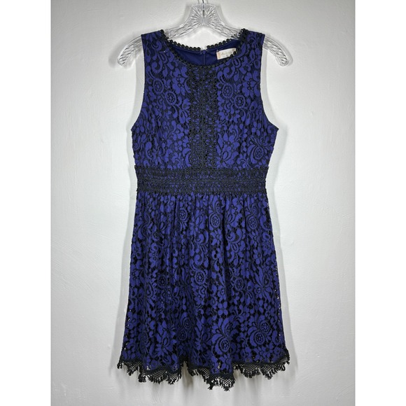 Altar'd State Dresses & Skirts - Altar'd State Lace Dress Blue Black Floral Overlay Fit‎ Flare Medium Dainty